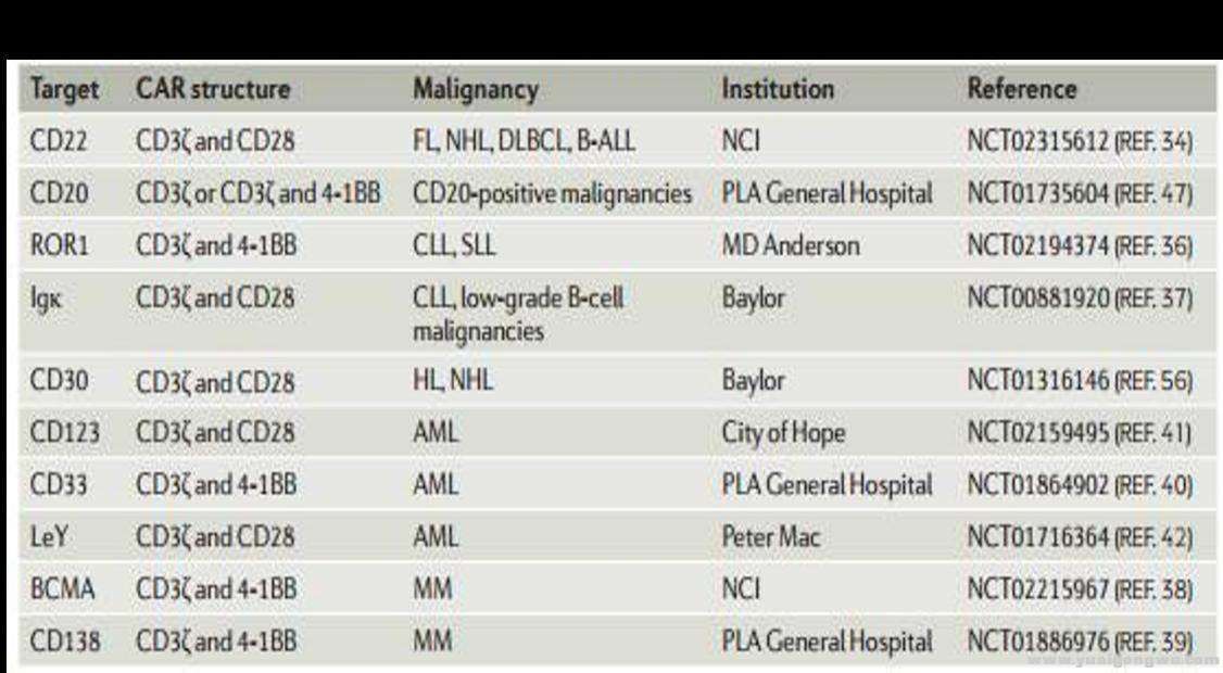 表1血癌的靶点